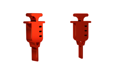 Red Syringe icon isolated on transparent background. Syringe for vaccine, vaccination, injection, flu shot. Medical equipment.