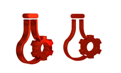 Red Test tube and flask chemical laboratory test icon isolated on transparent background. Laboratory glassware sign.
