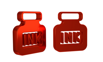 Red Inkwell icon isolated on transparent background.