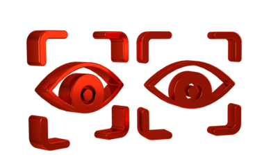 Red Eye scan icon isolated on transparent background. Scanning eye. Security check symbol. Cyber eye sign.