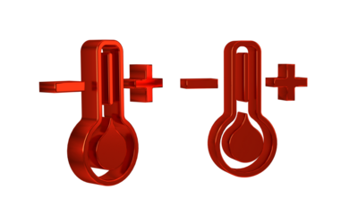 Red Meteorology thermometer measuring icon isolated on transparent background. Thermometer equipment showing hot or cold weather.