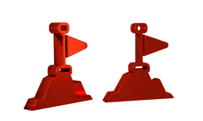 Red Mountains with flag on top icon isolated on transparent background. Symbol of victory or success concept. Goal achievement.