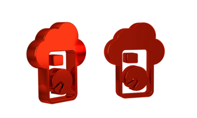 Red Cloud database icon isolated on transparent background. Cloud computing concept. Digital service or app with data transferring.