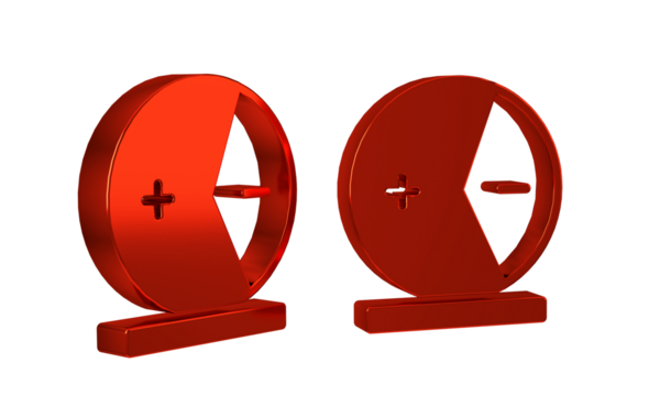 Red Atom icon isolated on transparent background. Symbol of science, education, nuclear physics, scientific research.