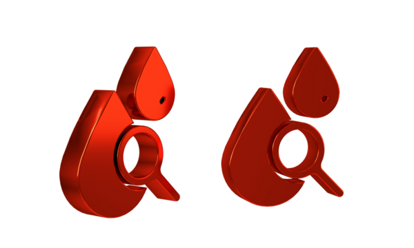Red Drop and magnifying glass icon isolated on transparent background.