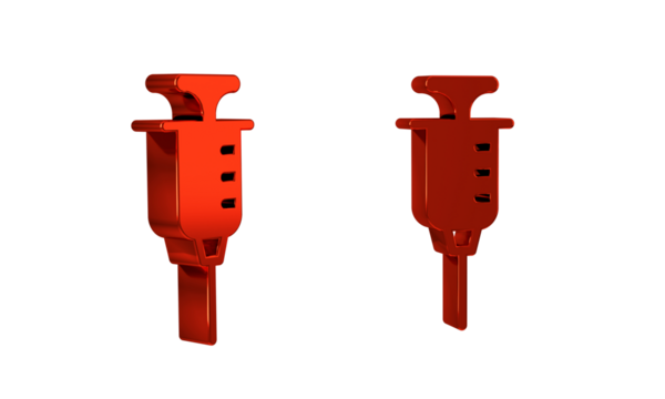 Red Syringe icon isolated on transparent background. Syringe for vaccine, vaccination, injection, flu shot. Medical equipment.