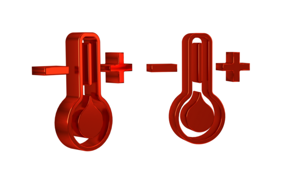 Red Meteorology thermometer measuring icon isolated on transparent background. Thermometer equipment showing hot or cold weather.