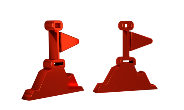 Red Mountains with flag on top icon isolated on transparent background. Symbol of victory or success concept. Goal achievement.