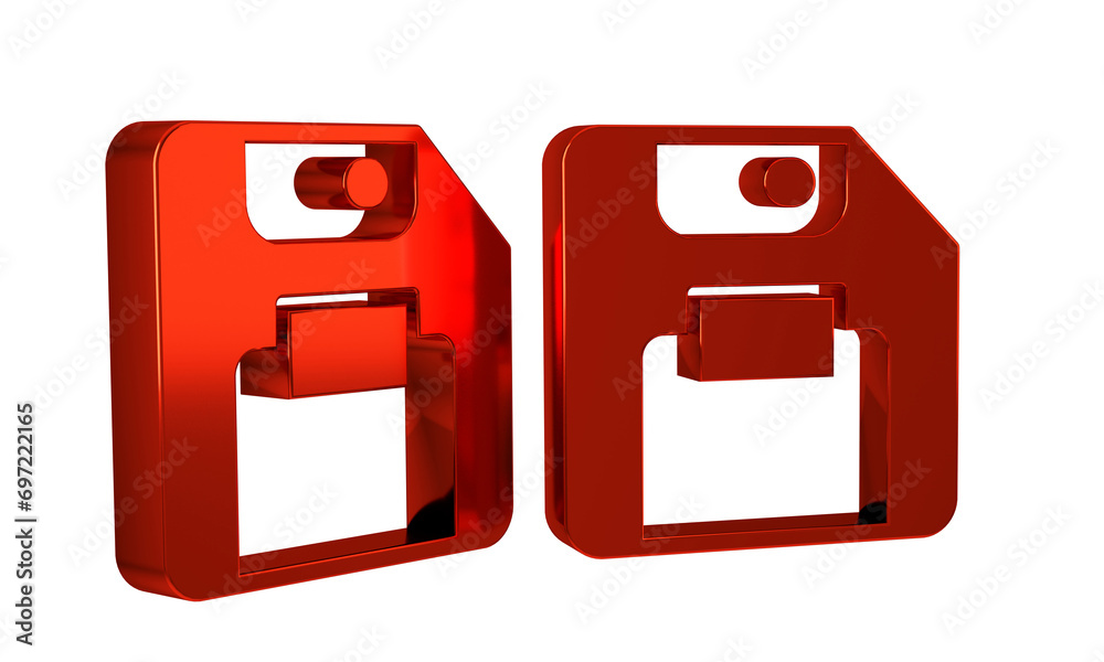 Poster red floppy disk for computer data storage icon isolated on transparent background. diskette sign.