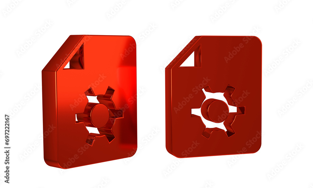 Poster red document settings with gears icon isolated on transparent background. software update, transfer 
