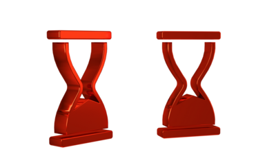 Red Old hourglass with flowing sand icon isolated on transparent background. Sand clock sign. Business and time management concept.