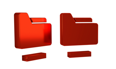 Red Document folder icon isolated on transparent background. Accounting binder symbol. Bookkeeping management.