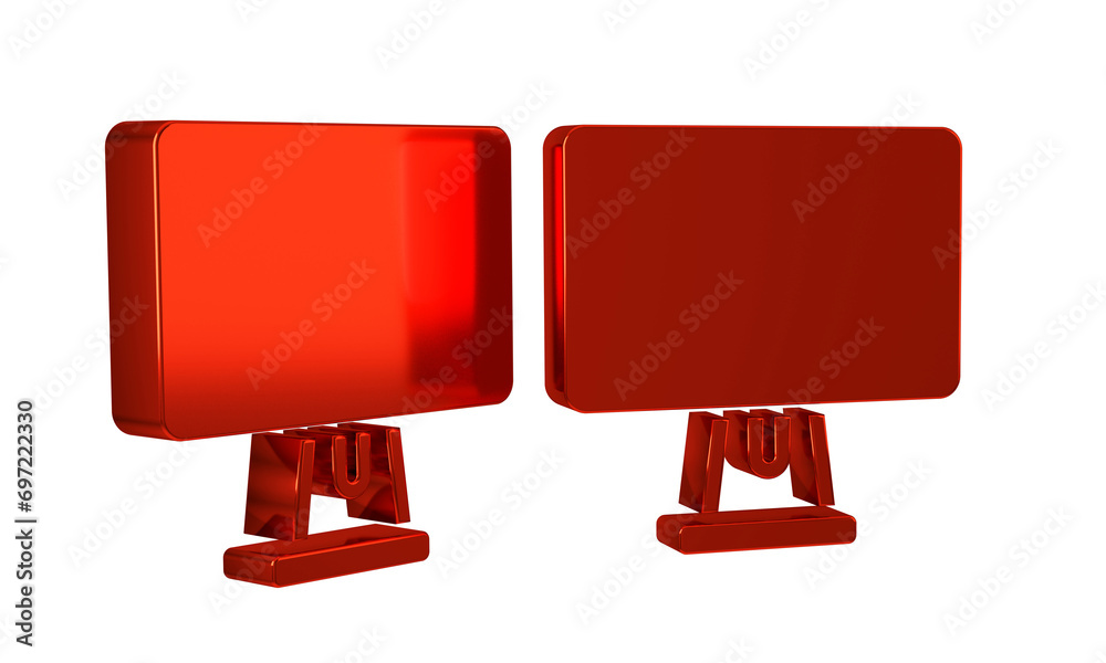 Poster red computer monitor screen icon isolated on transparent background. electronic device. front view.
