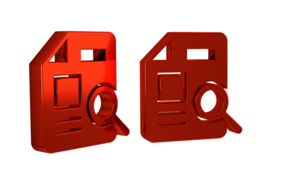Red Document with graph chart icon isolated on transparent background. Report text file icon. Accounting sign. Audit, analysis, planning.