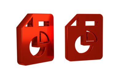 Red Document with graph chart icon isolated on transparent background. Report text file icon. Accounting sign. Audit, analysis, planning.