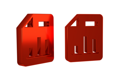 Red Document with graph chart icon isolated on transparent background. Report text file icon. Accounting sign. Audit, analysis, planning.