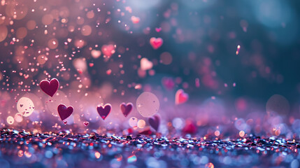 Valentines day background with transparent hearts. - obrazy, fototapety, plakaty