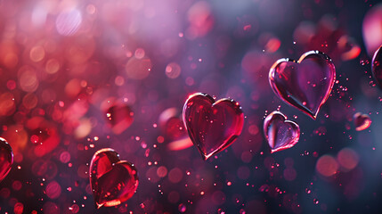 Valentines day background with transparent hearts. - obrazy, fototapety, plakaty