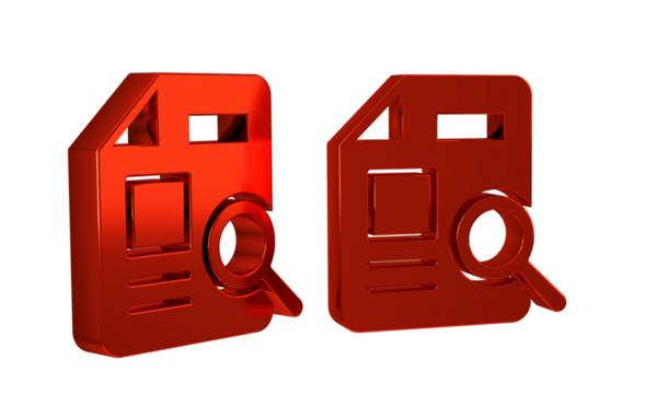 Red Document with graph chart icon isolated on transparent background. Report text file icon. Accounting sign. Audit, analysis, planning.
