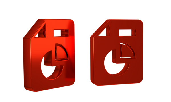 Red Document with graph chart icon isolated on transparent background. Report text file icon. Accounting sign. Audit, analysis, planning.