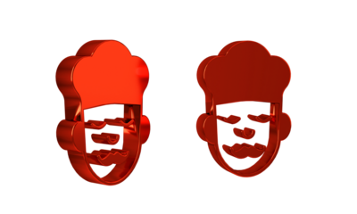 Red Cook icon isolated on transparent background. Chef symbol.