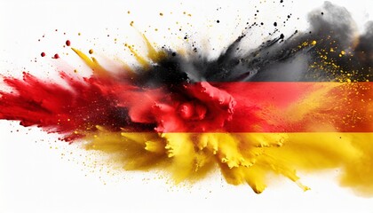 colorful german flag black red gold yellow color holi paint powder explosion isolated white background germany europe celebration soccer travel tourism concept