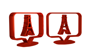 Red Eiffel tower icon isolated on transparent background. France Paris landmark symbol.