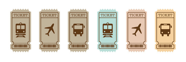 Travel ticket template for train, bus and plane, railway pass - obrazy, fototapety, plakaty