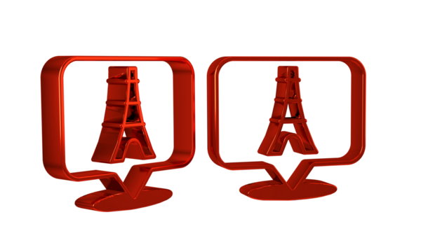 Red Eiffel tower icon isolated on transparent background. France Paris landmark symbol.