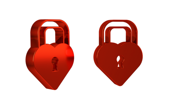 Red Castle in the shape of a heart icon isolated on transparent background. Locked Heart. Love symbol and keyhole sign.