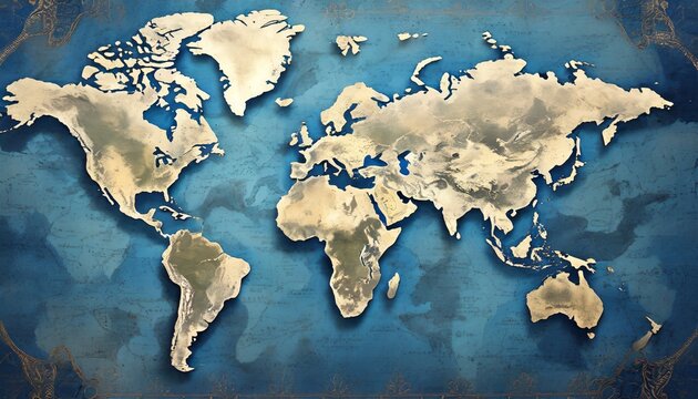 blue vintage world map illustration based on image furnished by nasa