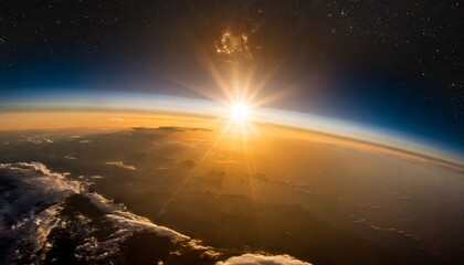 sunrise behind the planet earth view from space space sun and planet earth western hemisphere spectacular sunset this image elements furnished by nasa - obrazy, fototapety, plakaty