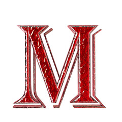 Red symbol in a silver frame. letter m