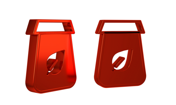 Red Tea packaging icon isolated on transparent background. Paper bag with tea.