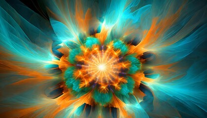 explosion in blue and orange a digital abstract fractal image with a color explosion design in orange blue and green