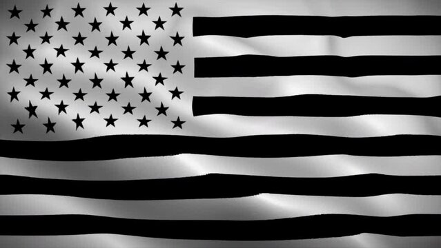 Memorial USA flag. A black and white USA flag waving animation, perfect loop, official colors, 4K video