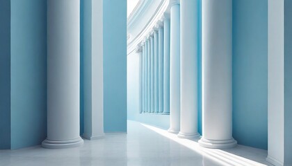 beautiful airy widescreen minimalistic white and light blue architectural background banner with tilted columns ai generated