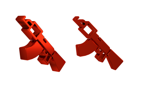 Red Submachine gun icon isolated on transparent background. Kalashnikov or AK47.