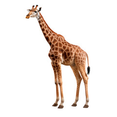 Full body image of a giraffe isolated on transparent background. AI generated.