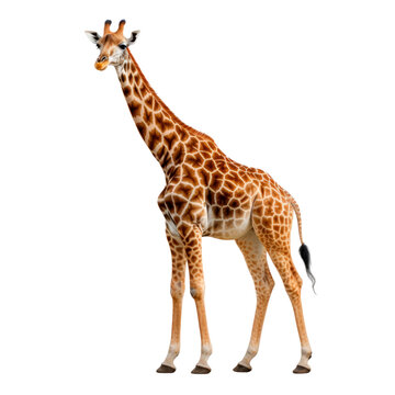 Full body image of a giraffe isolated on transparent background. AI generated.