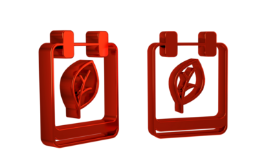 Red Calendar with autumn leaves icon isolated on transparent background.