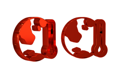 Red Planet earth melting to global warming icon isolated on transparent background. Ecological problems and solutions - thermometer.
