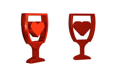 Red Glass of champagne icon isolated on transparent background. Happy Valentines day.