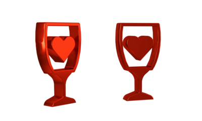 Red Glass of champagne icon isolated on transparent background. Happy Valentines day.