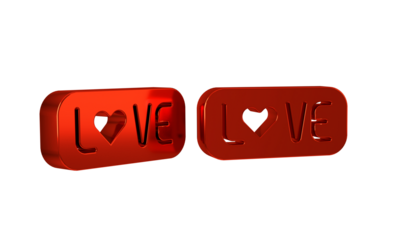 Red Love text icon isolated on transparent background. Valentines day greeting card template.