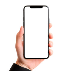 Hand holding a mobile phone with transparent display isolated on transparent background. AI generated. PNG - obrazy, fototapety, plakaty