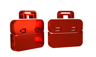 Red Briefcase icon isolated on transparent background. Business case sign. Business portfolio.