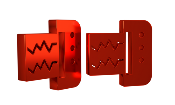 Red Seismograph icon isolated on transparent background. Earthquake analog seismograph.