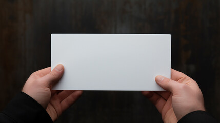 Obraz premium Hands holding a white envelope on dark background