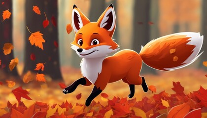 A cartoon fox running through a forest